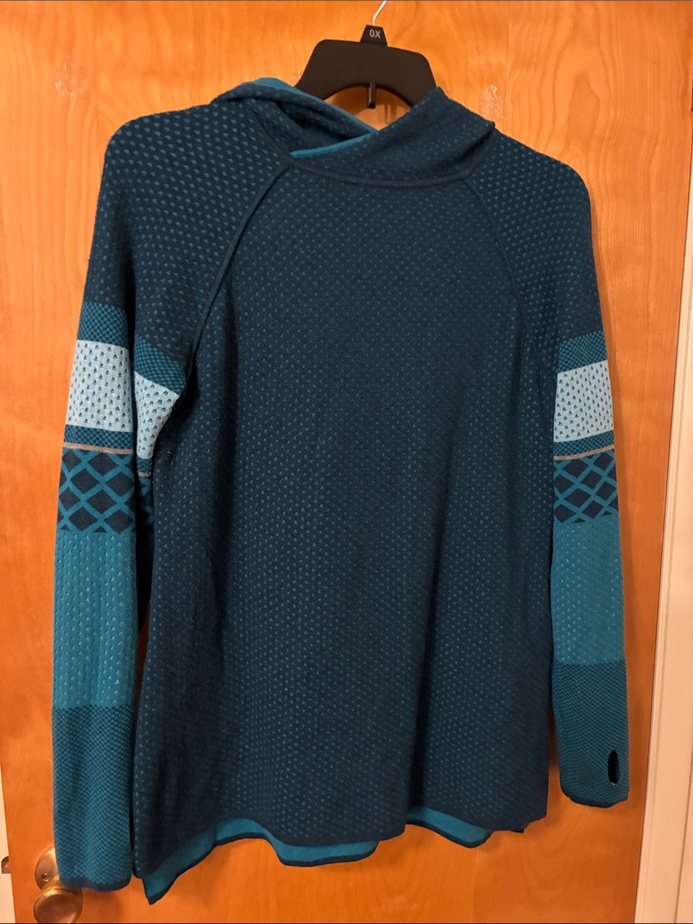 Krimson Klover Teal Knit Hooded Pullover Sz L